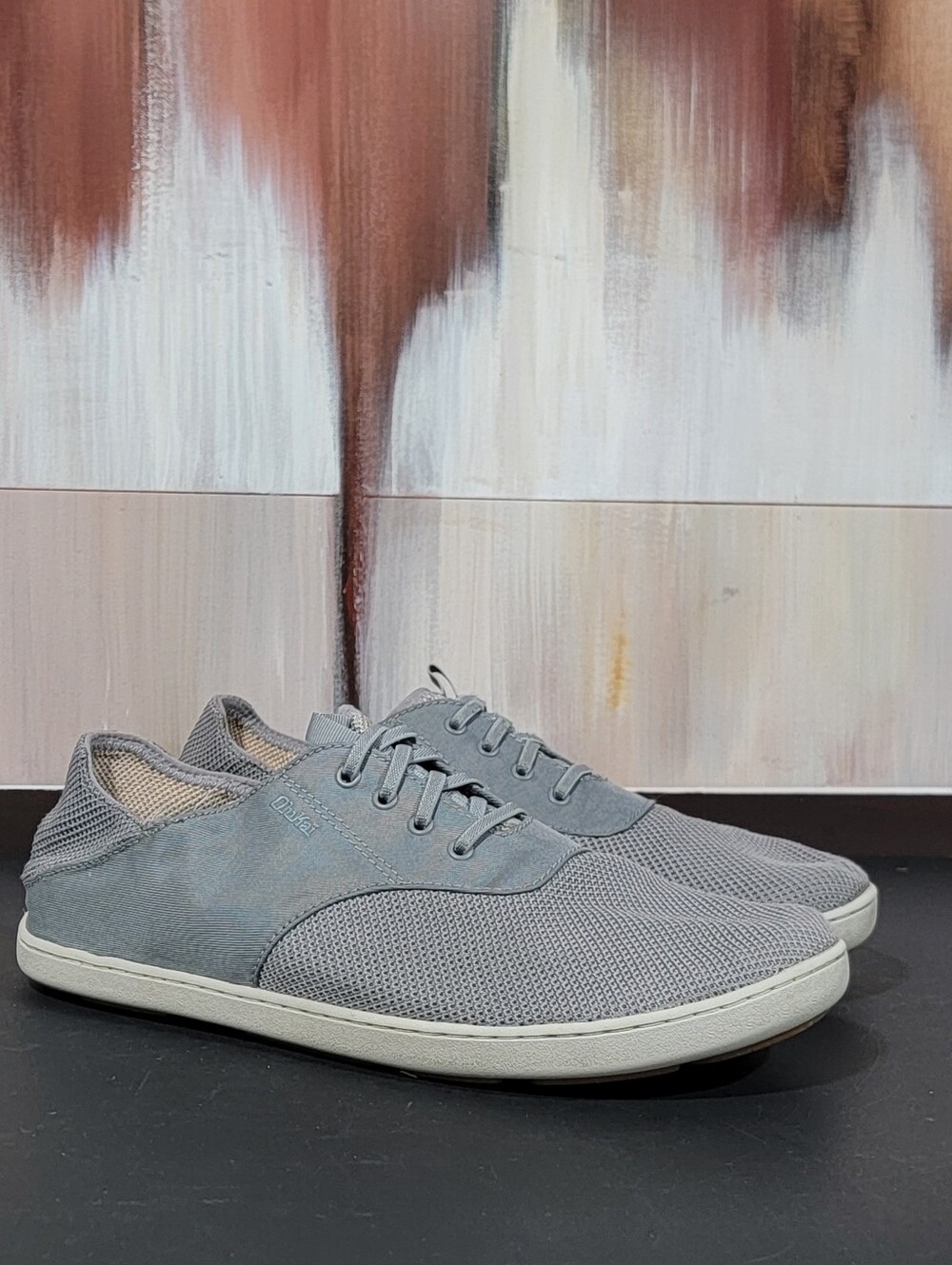 OluKai Nohea Moku Mens 11 Gray Mesh Slip On Loafer Boat Shoes Athletic